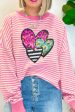 Striped Sequin Heart Round Neck Long Sleeve Sweatshirt Online Sale