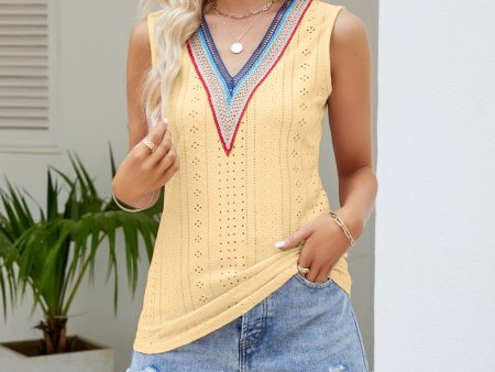 Contrast V-Neck Eyelet Tank Hot on Sale