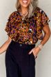 Leopard Notched Short Sleeve Blouse Hot on Sale