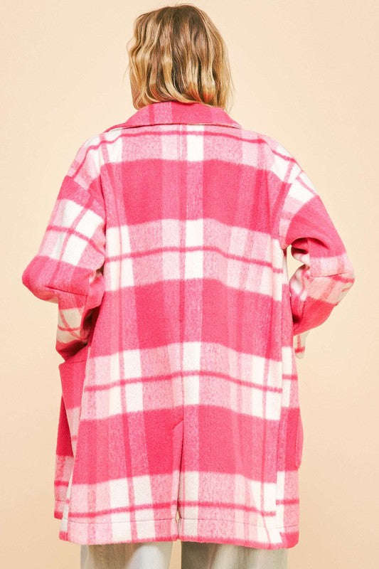 Davi & Dani Plaid Open Front Drop Shoulder Longline Coat For Sale