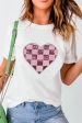 Sequin Checkered Heart Round Neck Short Sleeve T-Shirt Online Hot Sale