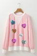 Valentine’s Day Sequin Heart Long Sleeve Sweatshirt on Sale