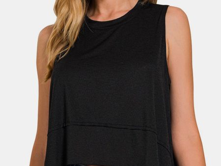 Zenana Exposed Seam Slit Round Neck Tank Fashion