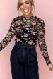 Floral Round Neck Long Sleeve Blouse Cheap