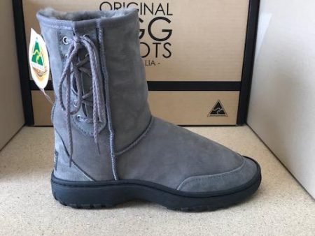 GREY SHORT LACE UP RUGGED UGG BOOTS Cheap