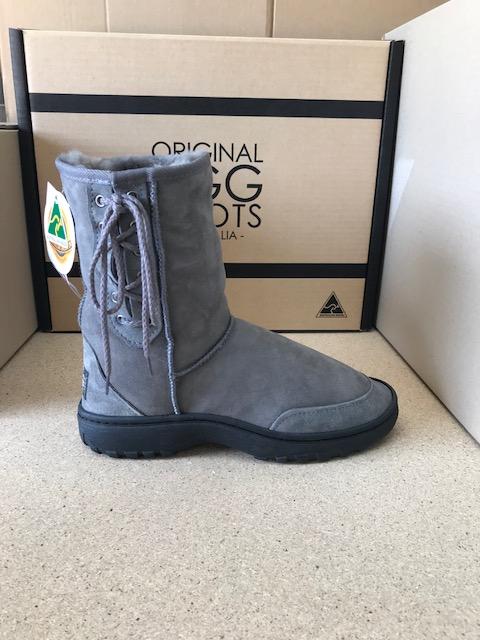 GREY SHORT LACE UP RUGGED UGG BOOTS Cheap