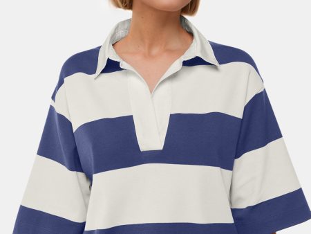 Oh Pima Cotton Wash Color Block Johnny Collar Half Sleeve Top Online Sale