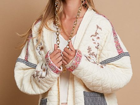 POL Embroidered Open Front Long Sleeve Jacket on Sale