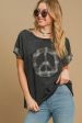 Umgee Peace Applique Round Neck French Terry Top For Cheap