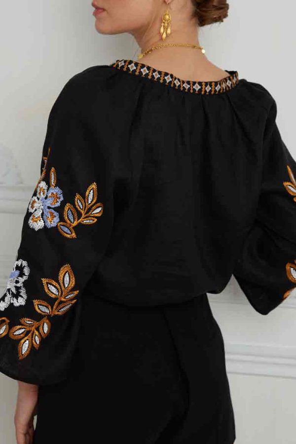 Embroidered V-Neck Three-Quarter Sleeve Blouse Online now