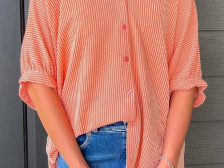 Corded Half Sleeve Button Up High Low Shirt Discount