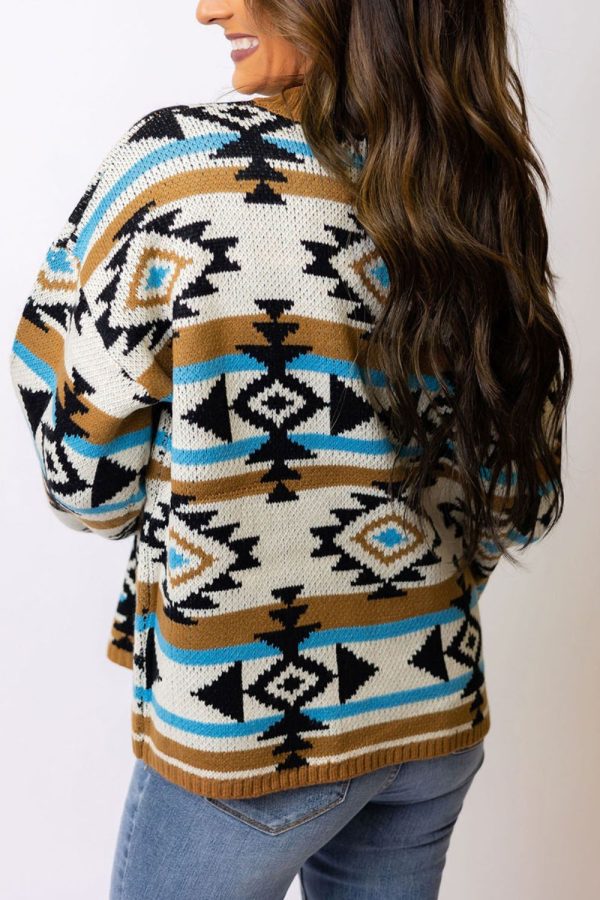 Geometric Round Neck Long Sleeve Sweater Supply