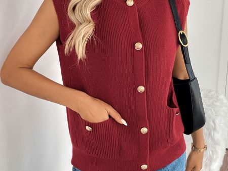 Perfee Pocketed Round Neck Cap Sleeve Cardigan Supply