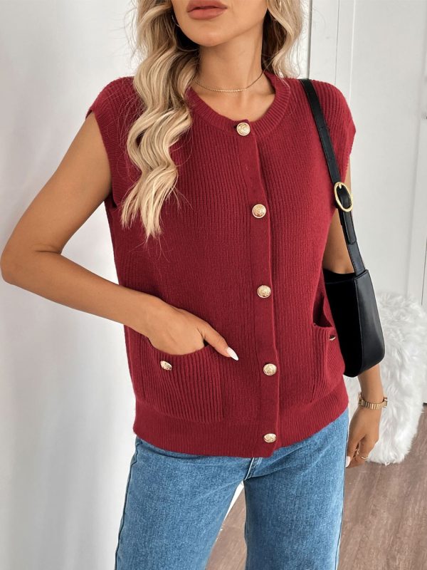 Perfee Pocketed Round Neck Cap Sleeve Cardigan Supply