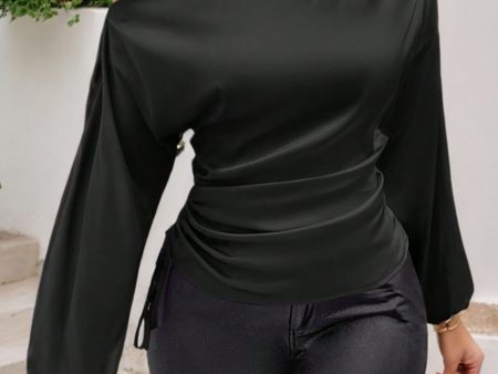 Drawstring One Shoulder Long Sleeve Blouse Discount