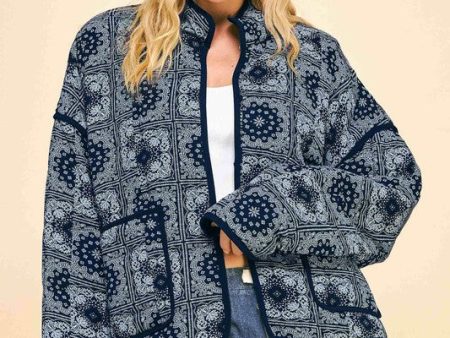 Davi & Dani Vintage Print Open Front Jacket with Pockets Online Hot Sale