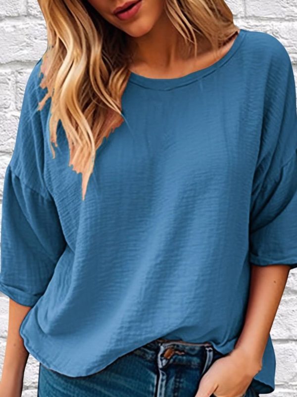 Full Size Round Neck Half Sleeve T-Shirt Plus Size Online now