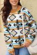 Geometric Round Neck Long Sleeve Sweater Supply