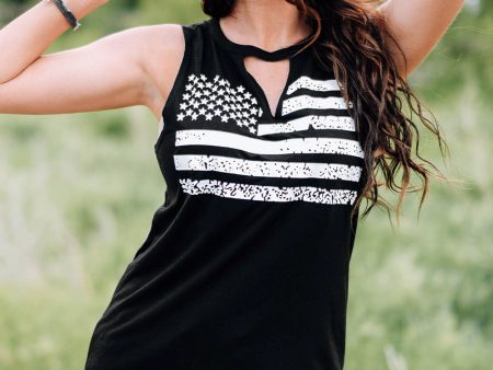 US Flag Graphic Cutout Round Neck Tank Sale