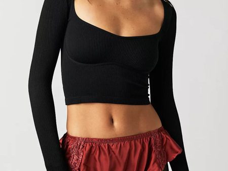 Scoop Neck Long Sleeve Cropped T-Shirt Hot on Sale