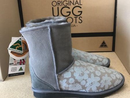 GREY FLOWER SHORT UGG BOOTS For Cheap