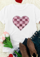 Sequin Checkered Heart Round Neck Short Sleeve T-Shirt Online Hot Sale