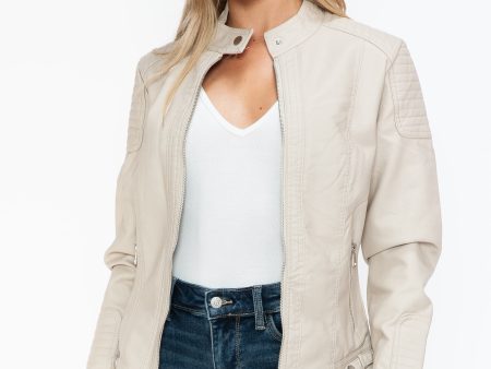 Snobbish Faux Leather Biker Jacket with Side Zip Pockets Hot on Sale