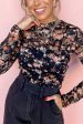 Floral Round Neck Long Sleeve Blouse Cheap