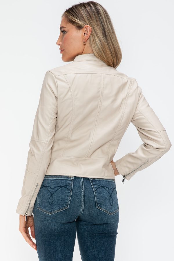 Snobbish PU Leather Zip Up Jacket with Pockets Fashion