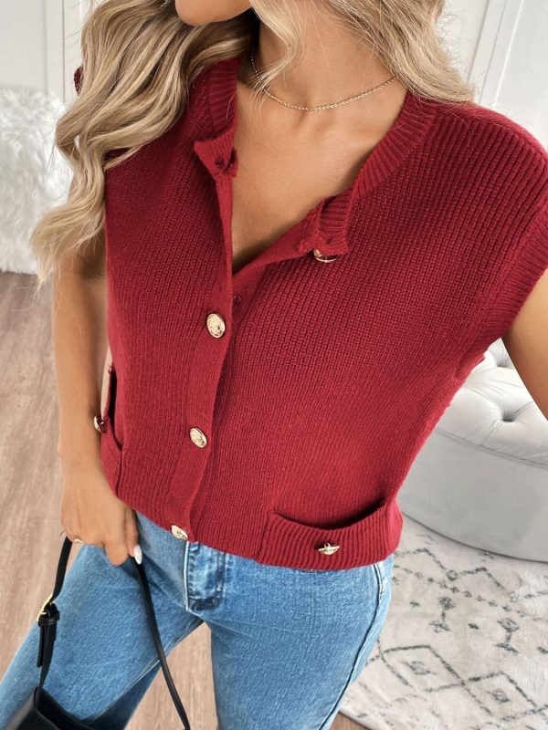 Perfee Pocketed Round Neck Cap Sleeve Cardigan Supply