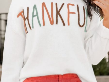 THANKFUL Round Neck Drop Shoulder Sweater Discount