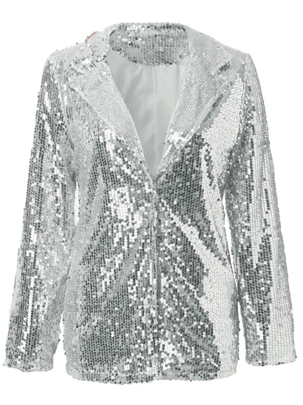 Sequin Lapel Collar Long Sleeve Blazer For Discount