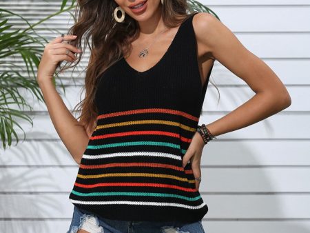 Striped V-Neck Knit Tank For Sale