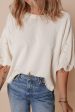 Pearl Detail Round Neck Half Sleeve Blouse For Sale