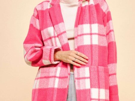 Davi & Dani Plaid Open Front Drop Shoulder Longline Coat For Sale