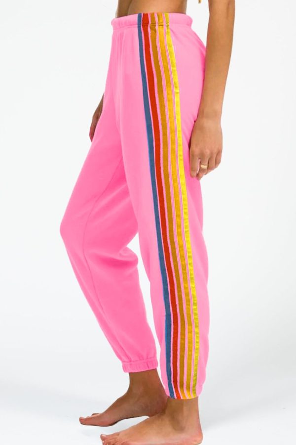 Contrast Striped Elastic Waist Active Pants Sale