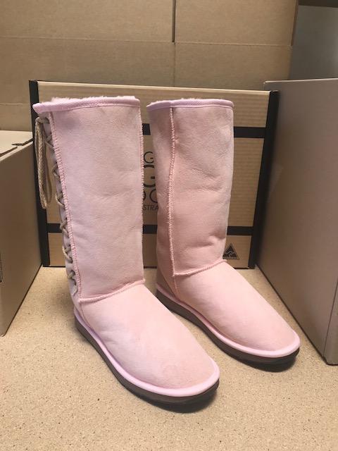 PINK TALL LACE UP UGG BOOTS For Sale