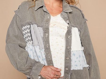 POL Raw Hem Patchwork Dropped Shoulder Jacket Sale