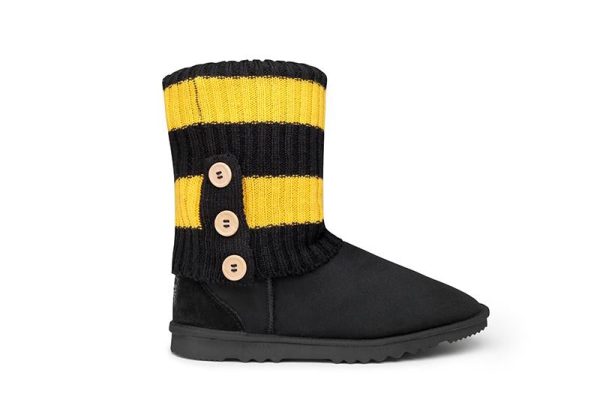 Black Short UGG Boots + Black & Yellow UGG Socks Cheap