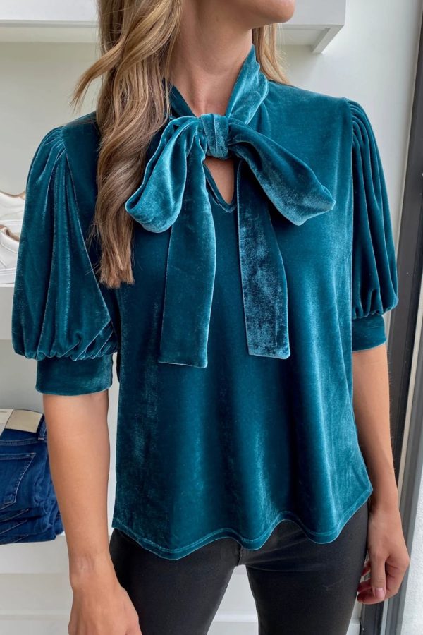 Tie Neck Half Sleeve Blouse Online now