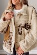 Pocketed Leopard Collared Neck Sherpa Jacket Online