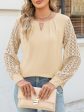 Cutout Round Neck Lace Long Sleeve Blouse For Cheap