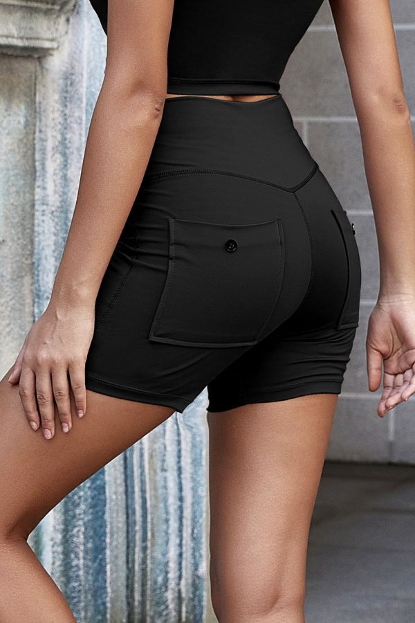 Exposed Seam Decorative Button Yoga Shorts Online Hot Sale