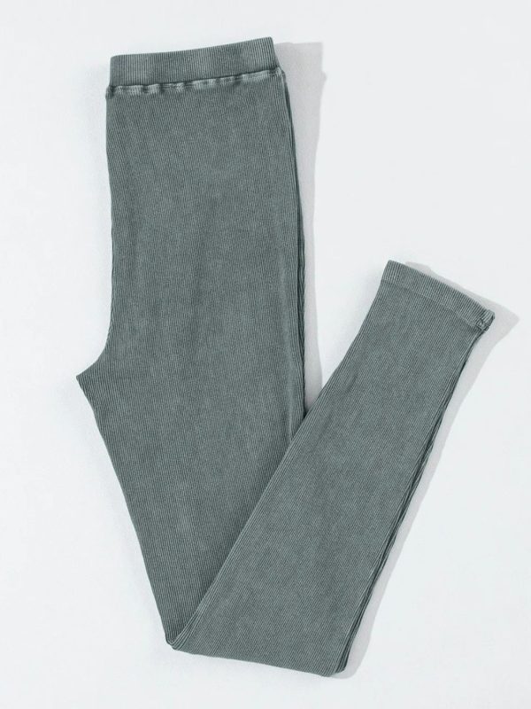 Ribbed Elastic Waist Leggings For Sale