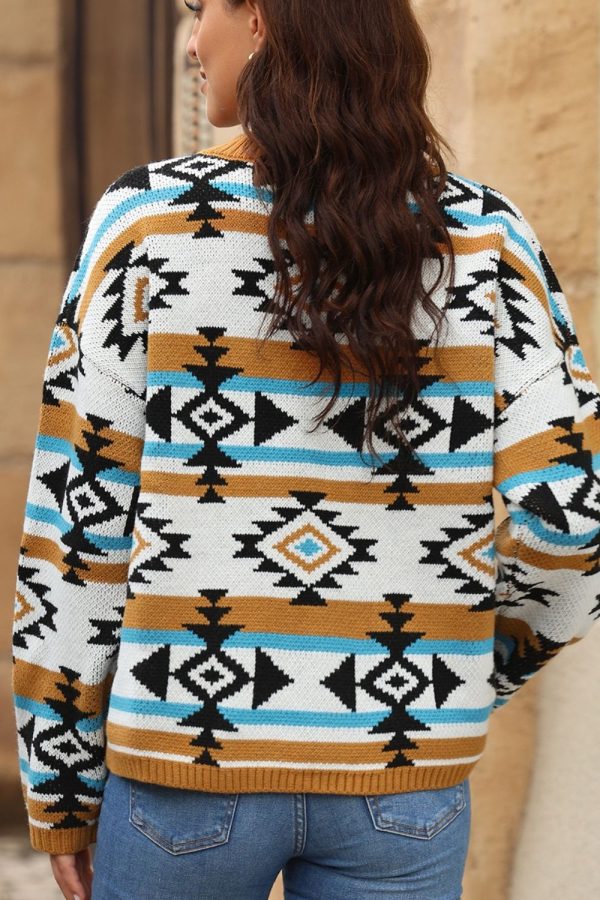 Geometric Round Neck Long Sleeve Sweater Supply