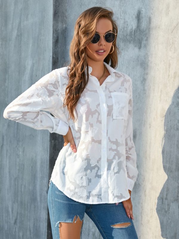 Full Size Collared Neck Long Sleeve Shirt Plus Size Discount