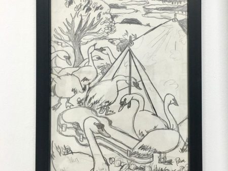 10,000 Lakes  06 Swans + Tent OG Transfer sketch For Sale