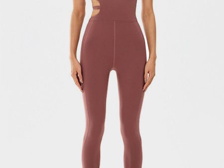 Cutout Asymmetrical Neck Active Jumpsuit For Cheap