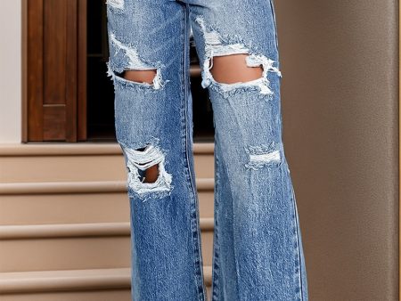 Distressed High Waist Bootcut Jeans Supply