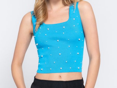 ACTIVE BASIC Pearl Detail Square Neck Cropped Tank Online now